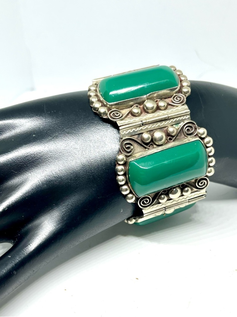Vintage Green Onyx Panel Bracelet